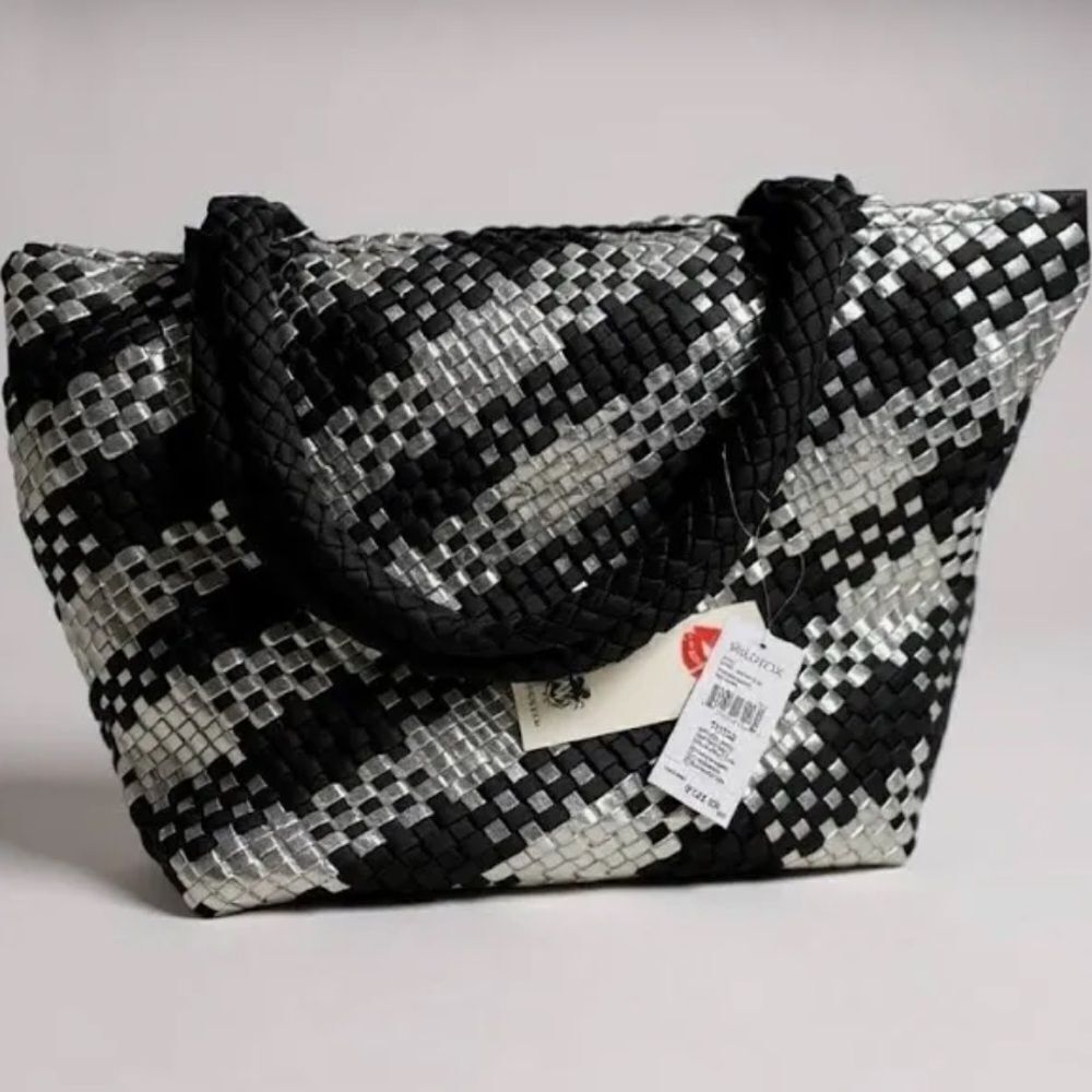 Wildfox Large Black Silver Woven Tote Bag